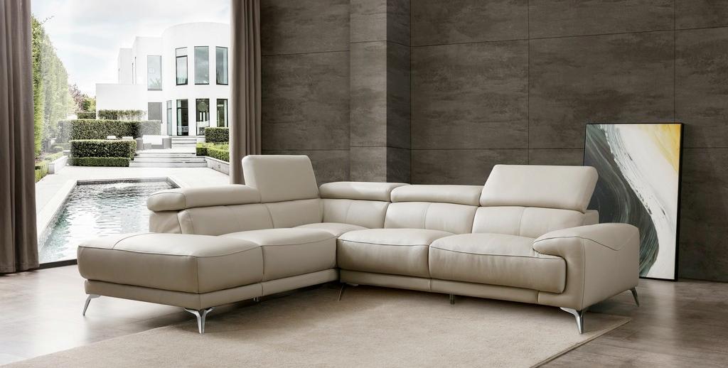 Sectional Chaise Left Light Leather Whiteline