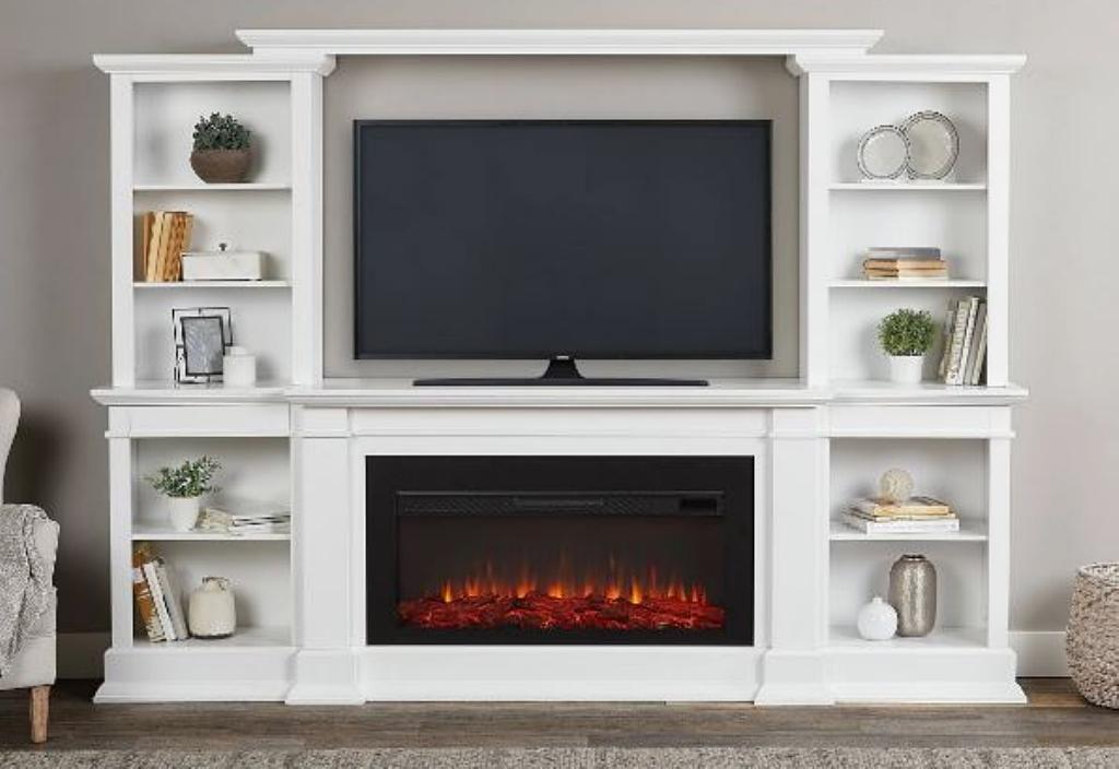 Electric Media Fireplace White Real Flame