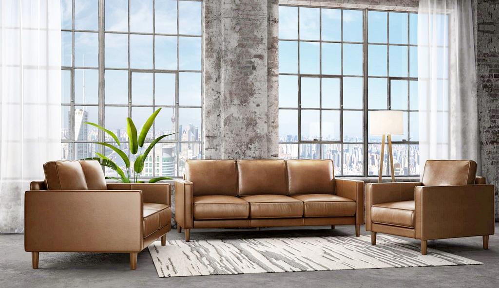 Leather Living Room Set Sofa Loveseat Chair Sunset